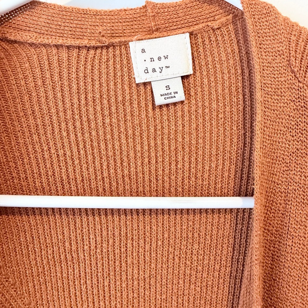 Open-Front Ribbed Cardigan – Camel – Size Small - Picture 2 of 2